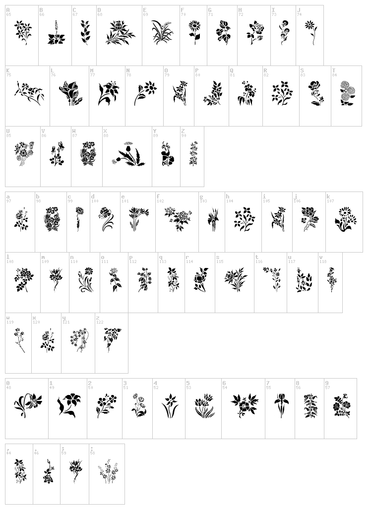 HFF Floral Stencil font map